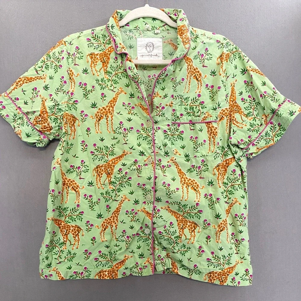 Green Giraffe & Botanical Pajama Set Short Sleeve & Shorts Cotton Babydoll